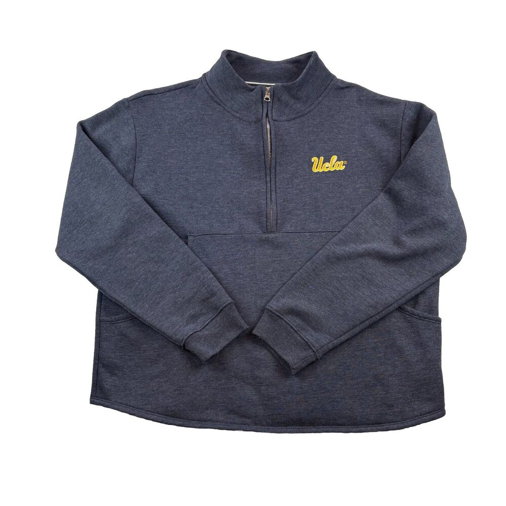 UCLA Tri Blend 1/4 Zip Pullover Womens XL Heather Navy Pockets Long Sleeve